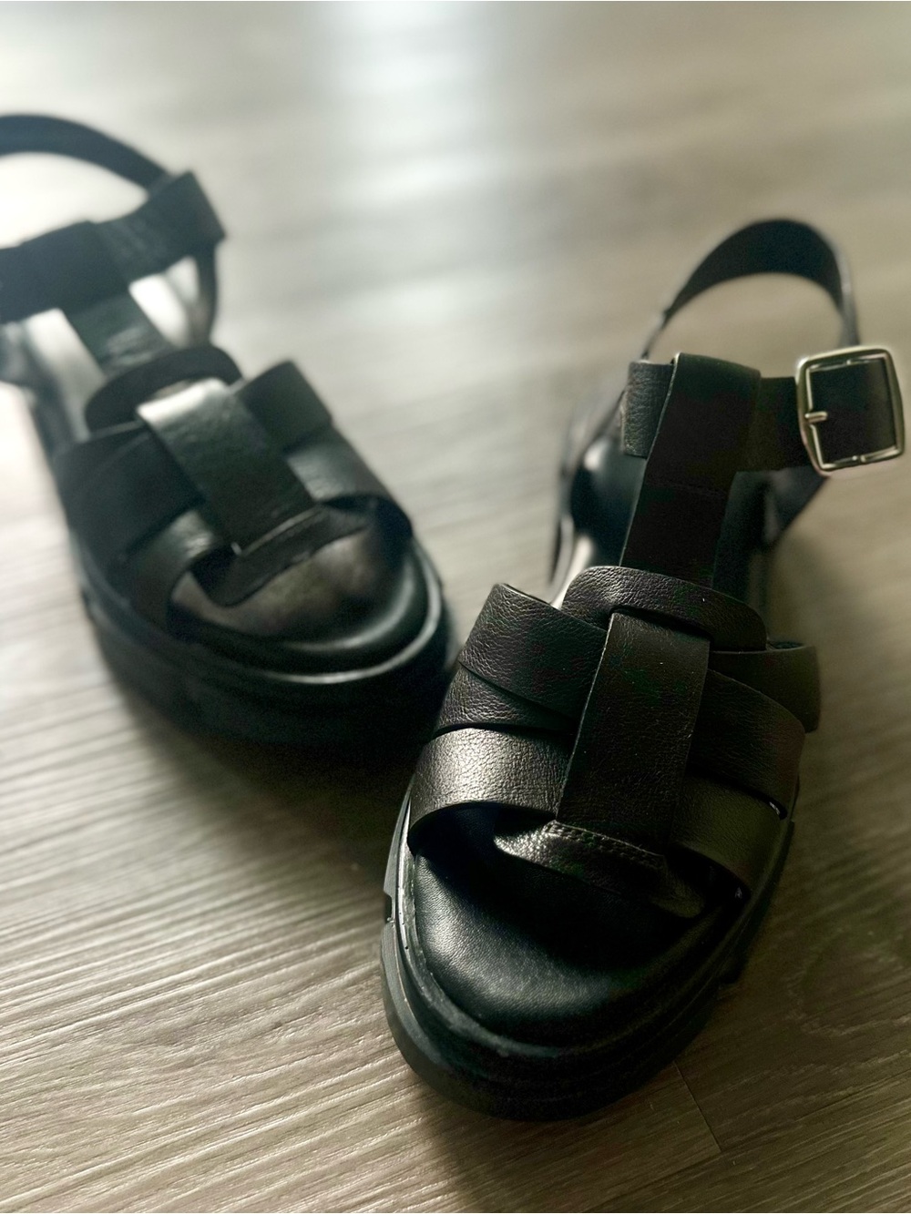 Free People Black Leather Fishermen Platform Sandals - Women's- Size 7